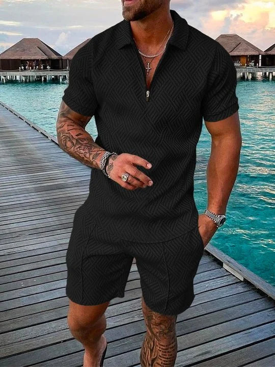 Midnight Black Polo Shirt & Shorts Co-Ord