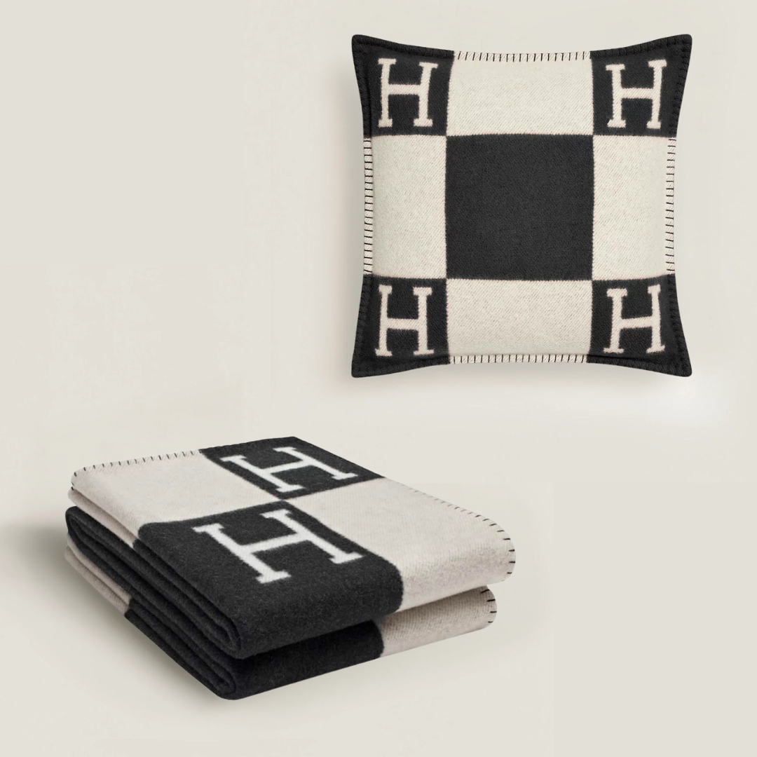 Hermès Avalon Throw Blanket + Pillow Case (Black)