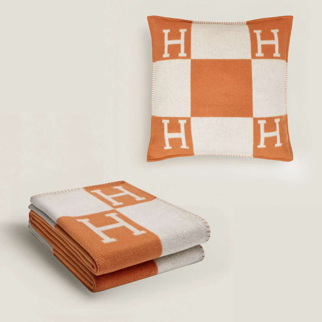 Hermès Avalon Throw Blanket + Pillow Case (Orange)