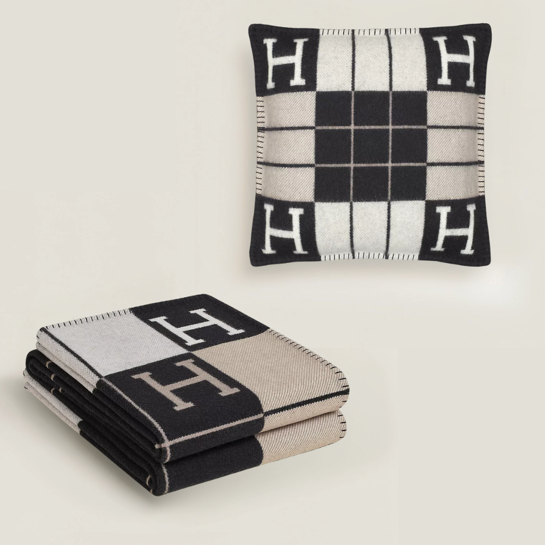 Hermès Avalon Throw Blanket + Pillow Case (Stripe Black)