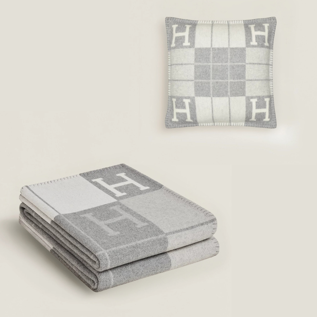 Hermès Avalon Throw Blanket + Pillow Case (Stripe Gray)