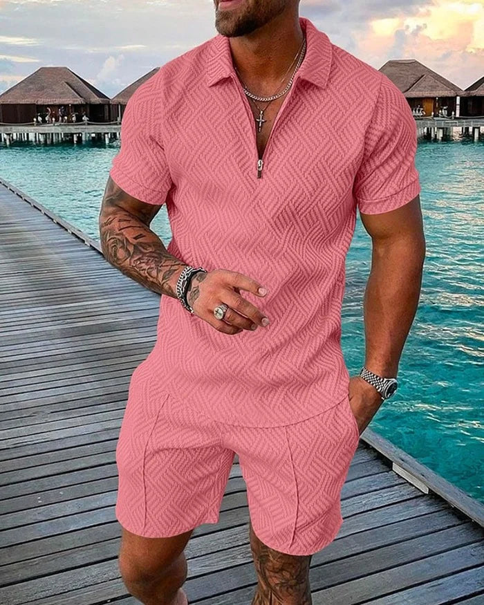 Pure Pink Polo Shirt And Shorts Co-Ord