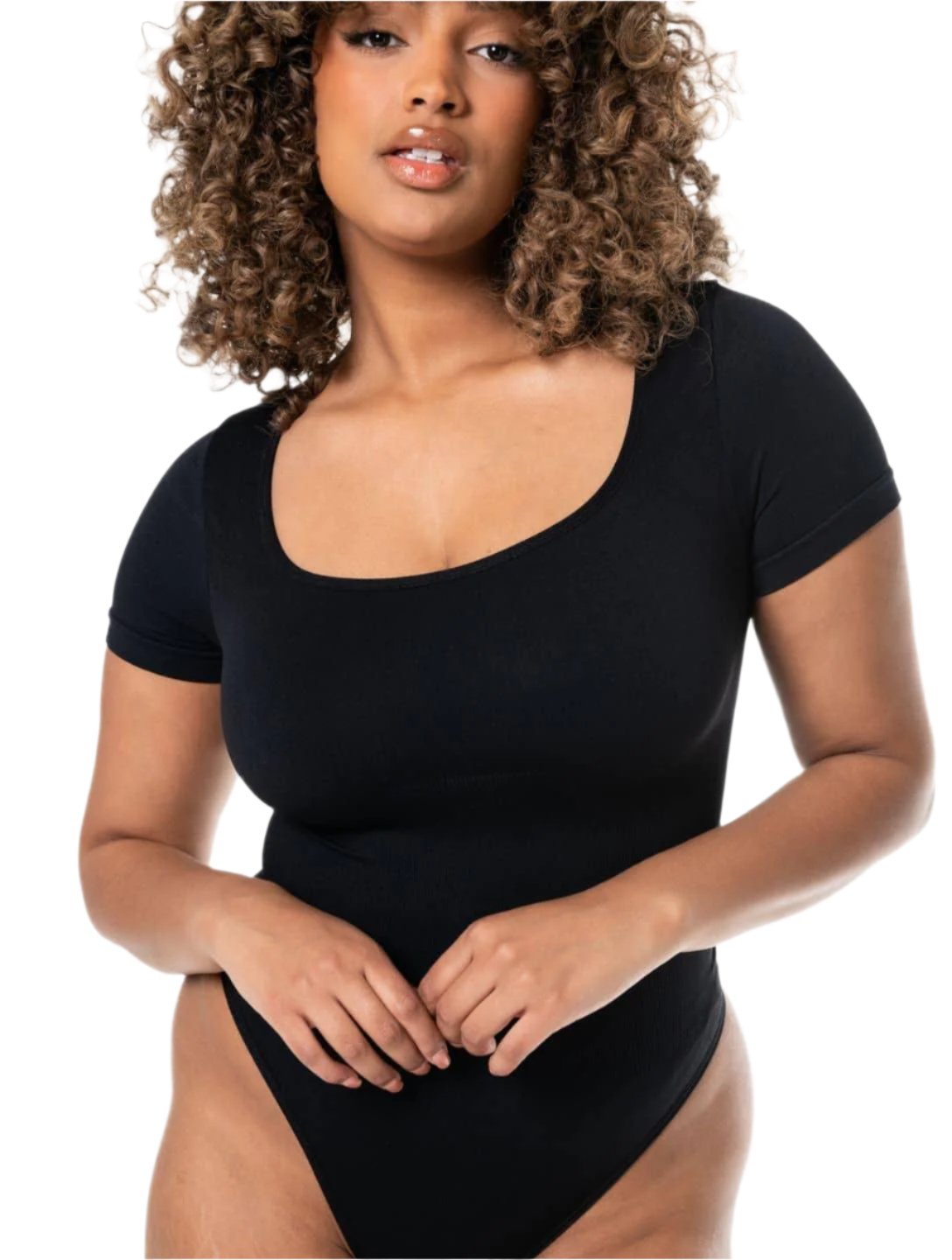 Square Neck Thong Bodysuit (Black)