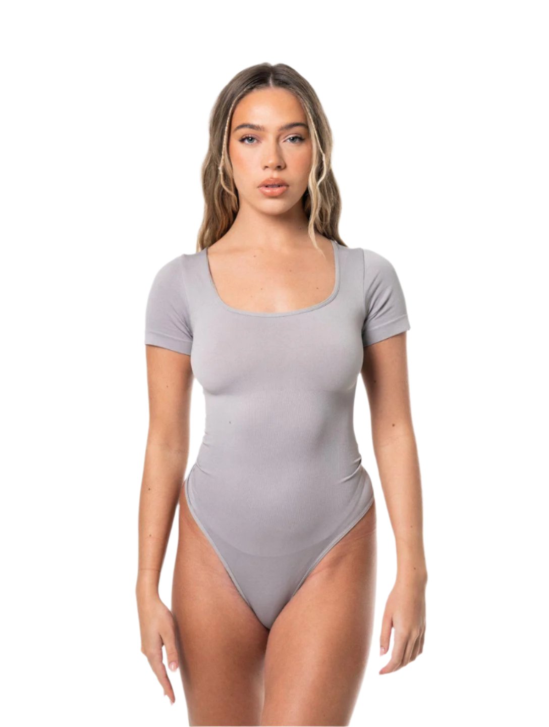 Square Neck Thong Bodysuit (Grey)